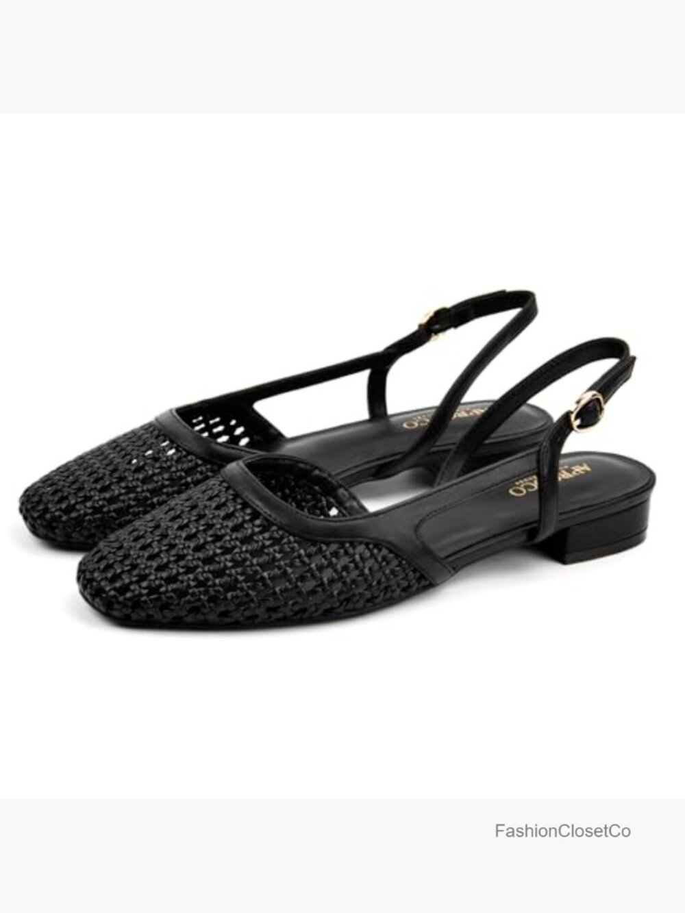 Slingback Flats for Women 2.0 Square Toe Two Toned Low Heel Wedding Shoes - Picture 6 of 7